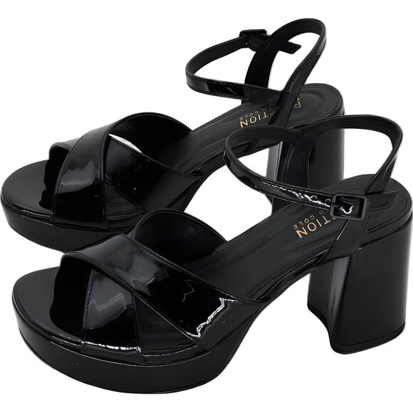 Kenneth Cole Reaction Reeva Black Patent Platform Heeled Sandals US 6.5M EU 37 - Picture 2 of 6